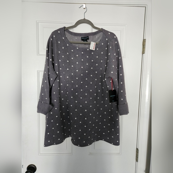 Brand New Cynthia Rowley Gray Polka Dot plus size sweater - Picture 1 of 8